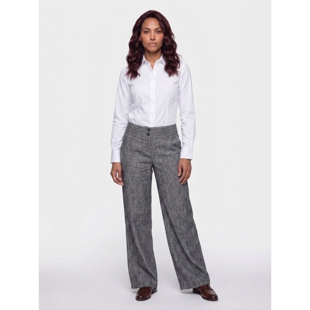 White House Black Market Linen Blend Pants Womens 6R Gray Wide Leg Lined WHBM